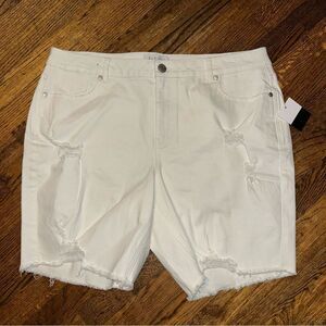 Eloquii Cream Distressed Jean Shorts